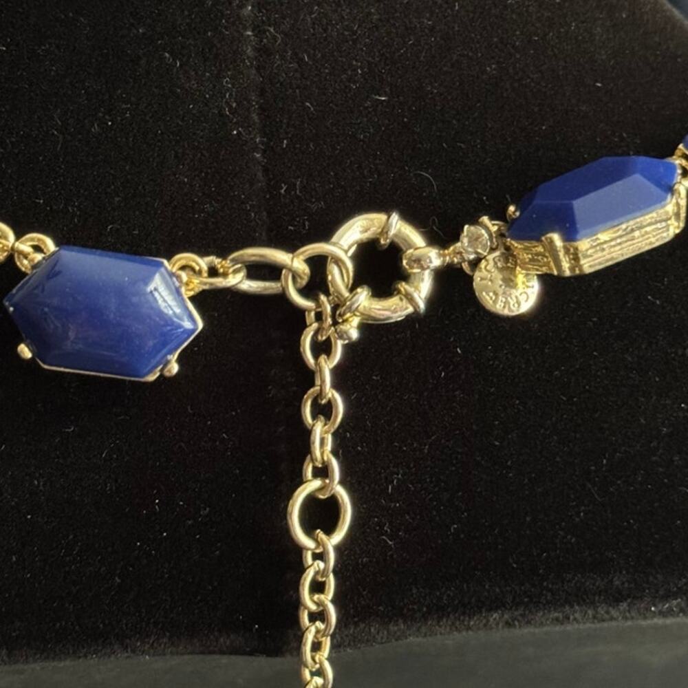 J Crew Blue‎ And Gold Tone Statement Necklace With Rhinestones - Picture 2 of 5